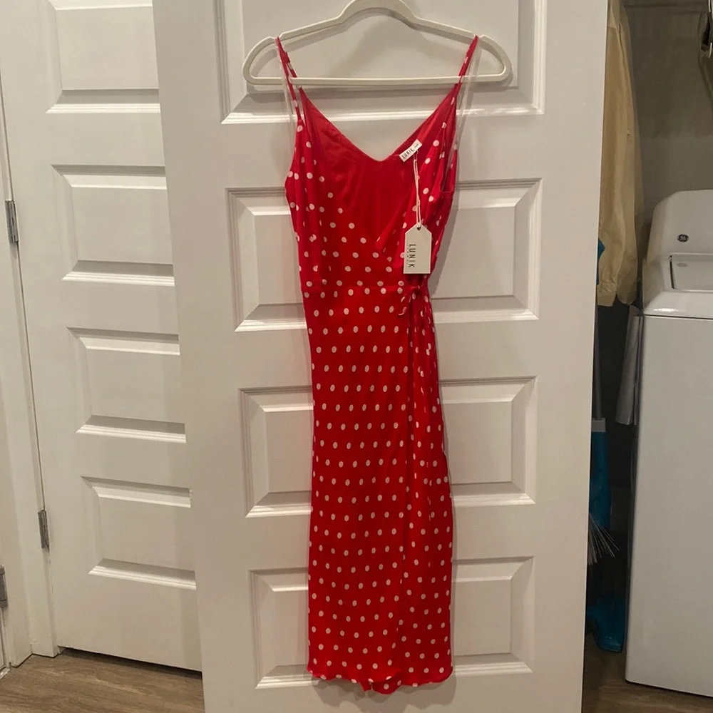 Lunik Red Polka Dot Wrap Dress NWT - Picture 1 of 8
